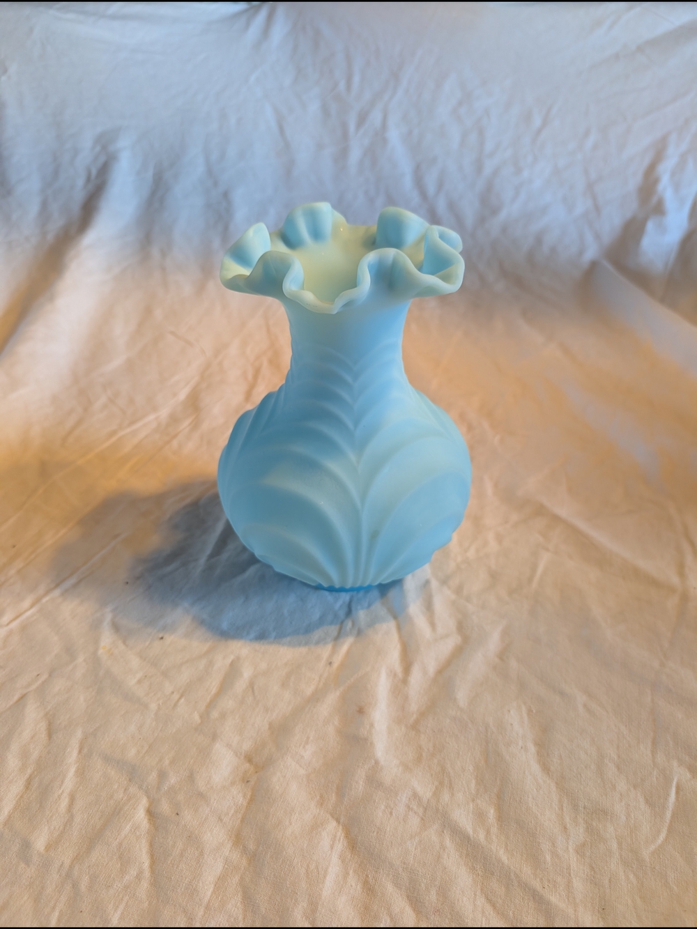 2/160$ Fenton Blue Ruffled Matte Glass Vase